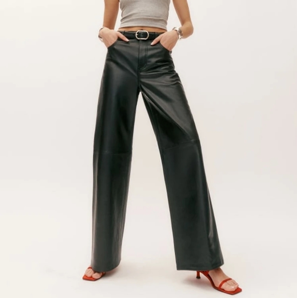 Reformation Veda Kennedy Wide Leg Leather Pant In Black Size 2 Nwt